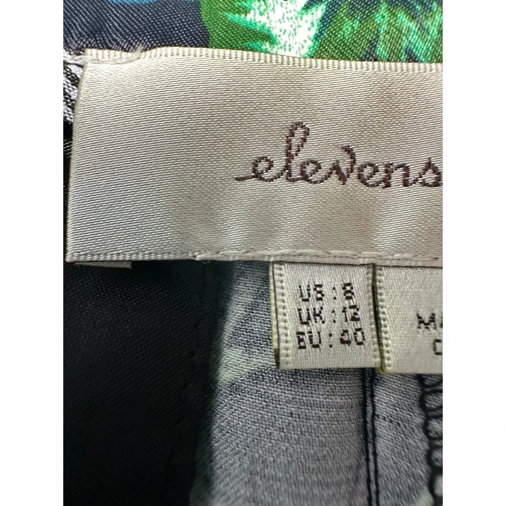 Anthropologie Elevenses Floral Wide Leg Satin Pants 8 Black Green Boho Chic - Picture 4 of 11